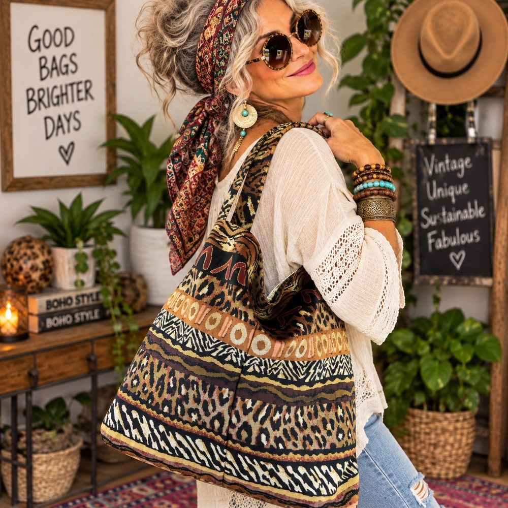 Boho Tapestry Hobo Bag Embroidered Floral Patchwork Shoulder Purse Tote